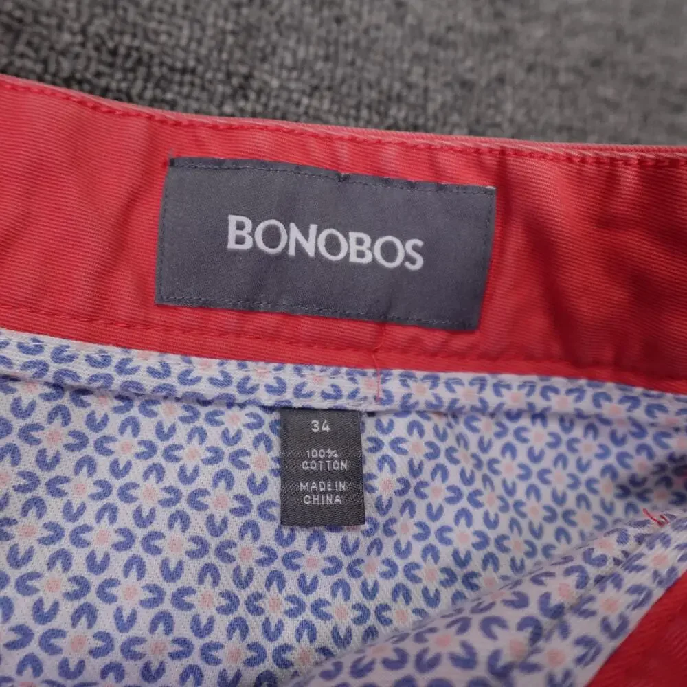 Bonobos Shorts Mens 34 Red Chino Cotton 9 Inseam Flat Front Casual Summer